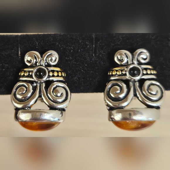 JOSEPH ESPOSITO TWO TONE SILVER GOLD CLIP-ON EARRING WITH GOLD CABACHON - Picture 13 of 15